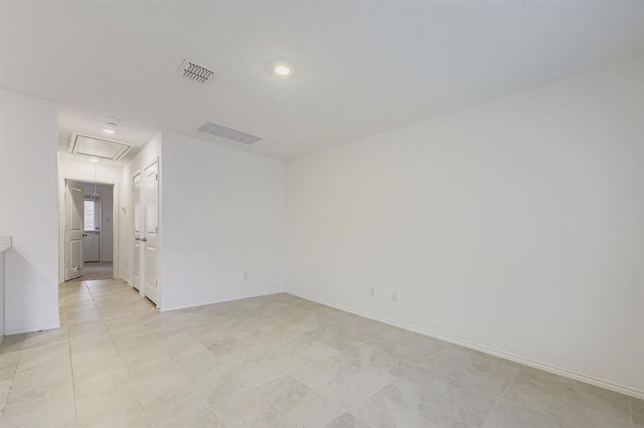 Living room with oversized tile flooring