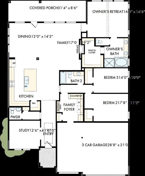 2D floor plan layout of this home in Walden Creek – Summit Collection, Montgomery, TX (Image 2).