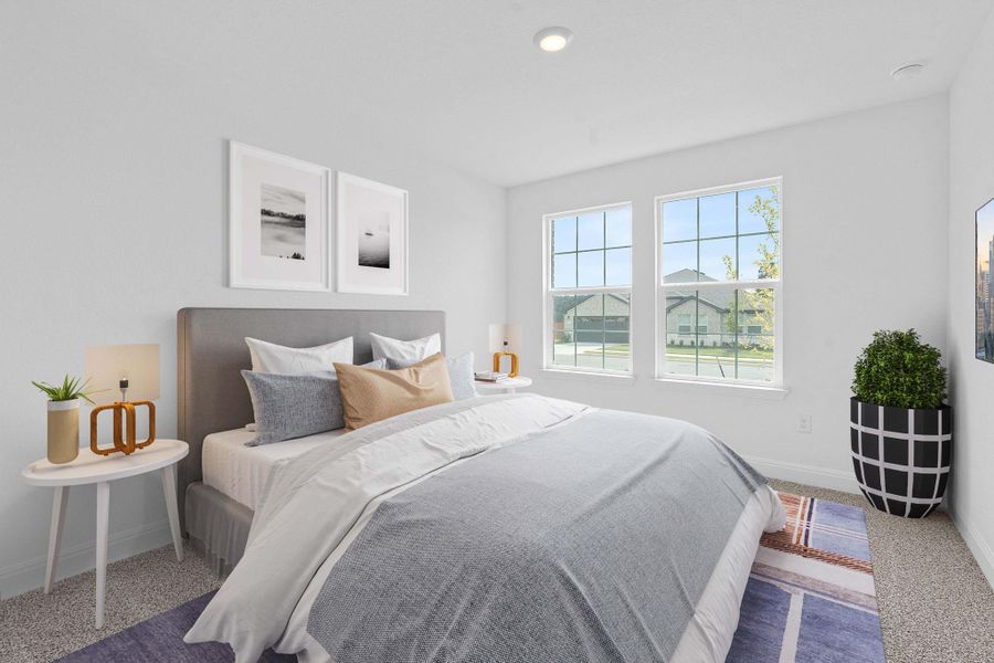 Bedroom with carpet floors and recessed lighting Bedroom with carpet floors and recessed lighting