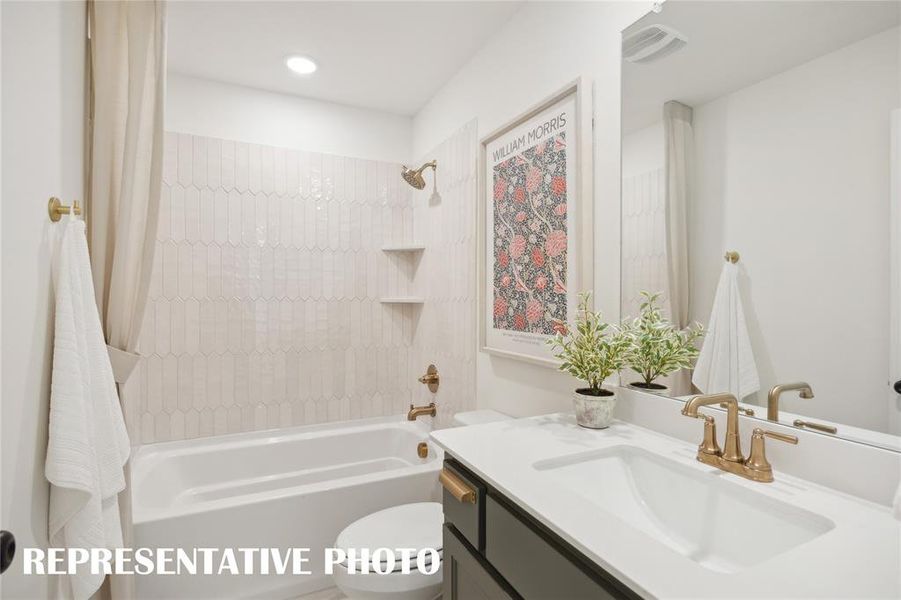 We offer beautifully finished guest baths for your dream home!  REPRESENTATIVE PHOTO