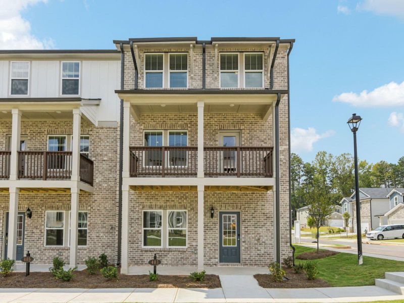 Representative exterior photo of a completed home built from the Leighton End Unit by Meritage Homes in Martin Springs - Highland Series, Lawrenceville, GA (Image 1). Representative exterior photo of a completed home built from the Leighton End Unit by Meritage Homes in Martin Springs - Highland Series, Lawrenceville, GA (Image 1).