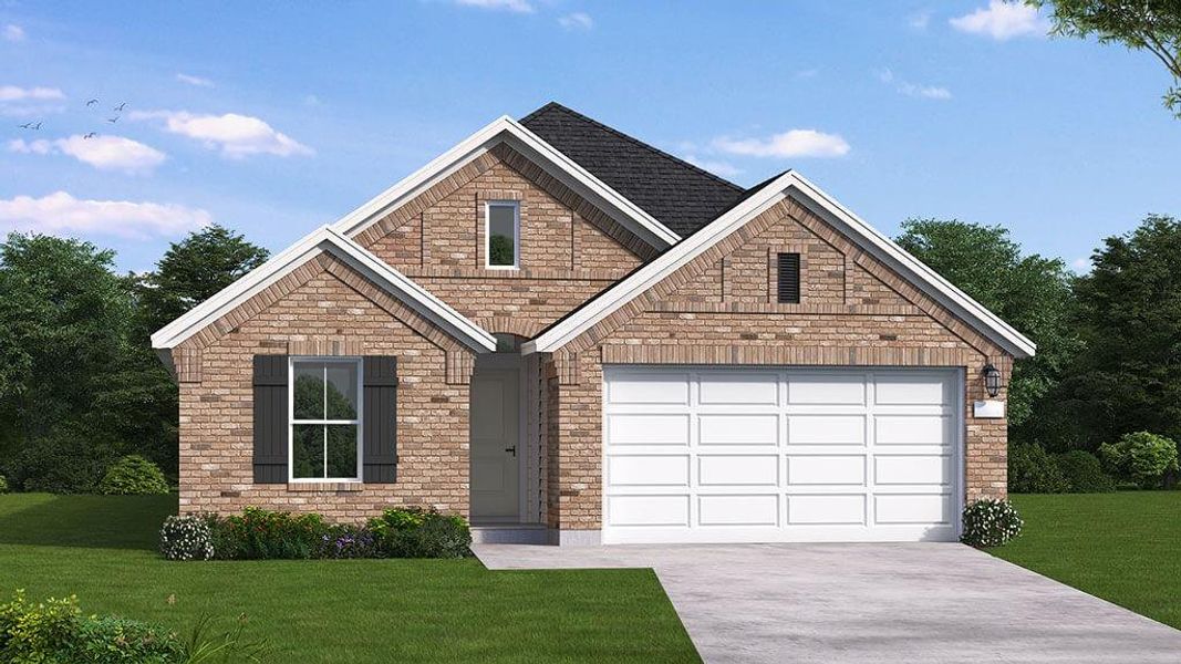 Front exterior of a new home in The Trails, New Caney, TX, highlighting curb appeal (Image 1). Front exterior of a new home in The Trails, New Caney, TX, highlighting curb appeal (Image 1).