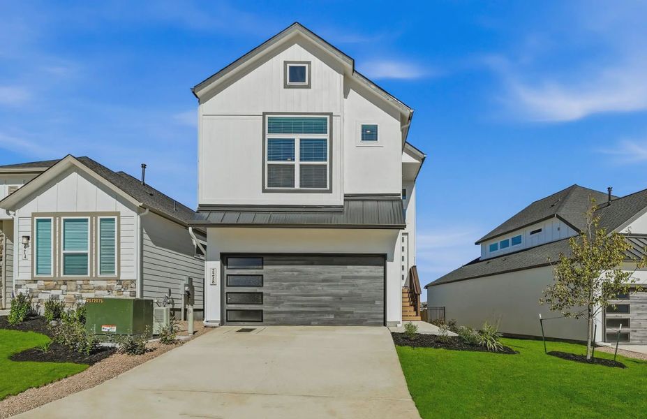 Representative exterior photo of a completed home built from the Apollo by Chesmar Homes in Prominence Urban, San Antonio, TX (Image 22).