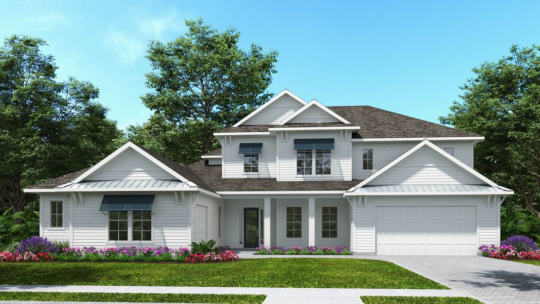 Representative exterior photo of a completed home built from the 4637MC by MasterCraft Builder Group in SilverLeaf, St. Augustine, FL (Image 4). Representative exterior photo of a completed home built from the 4637MC by MasterCraft Builder Group in SilverLeaf, St. Augustine, FL (Image 4).