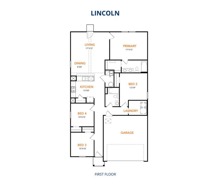 2D floor plan layout for the Lincoln by National HomeCorp in Victory Estates, Mabank, TX (Image 4). 2D floor plan layout for the Lincoln by National HomeCorp in Victory Estates, Mabank, TX (Image 4).