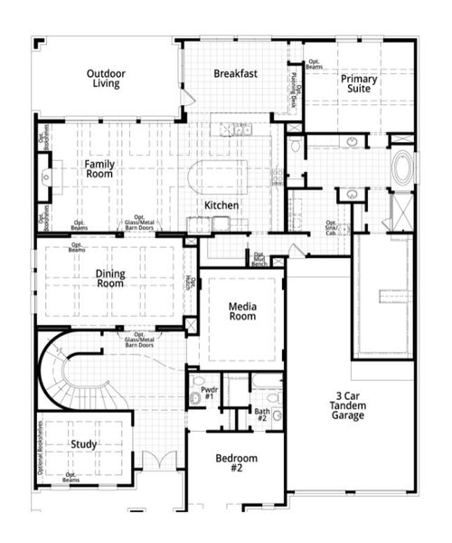 2D floor plan layout for the 817 Plan by Highland Homes in Cambridge Crossing: 74ft. lots, Celina, TX (Image 5).