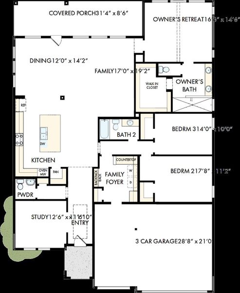 2D floor plan layout of this home in Windsong - Legacy Series, Boerne, TX (Image 2).
