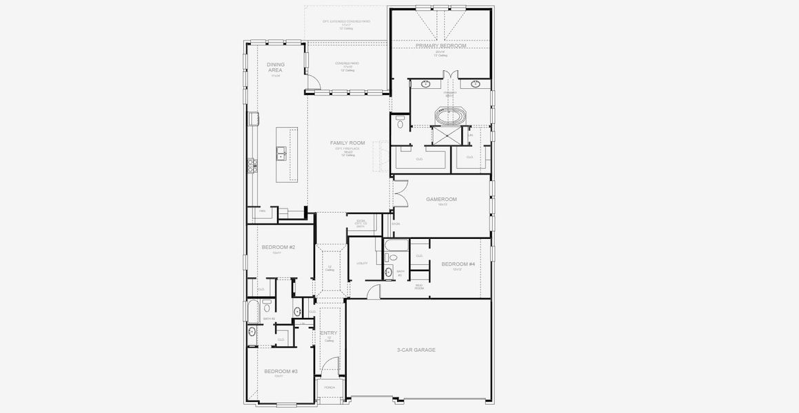 2D floor plan layout for the 2895W by Perry Homes in Katy Court 65', Katy, TX (Image 3).