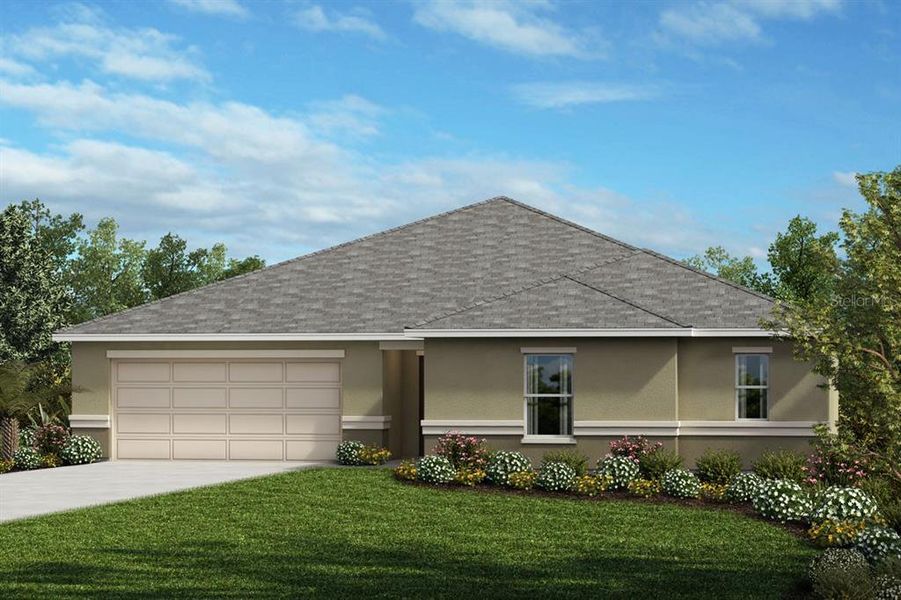 Front exterior of a new home in Silver Lake Estates II, Leesburg, FL, highlighting curb appeal (Image 1).