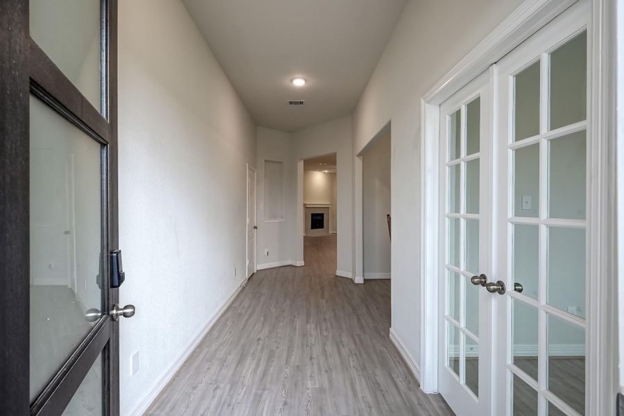 Front entry showing french doors to office
