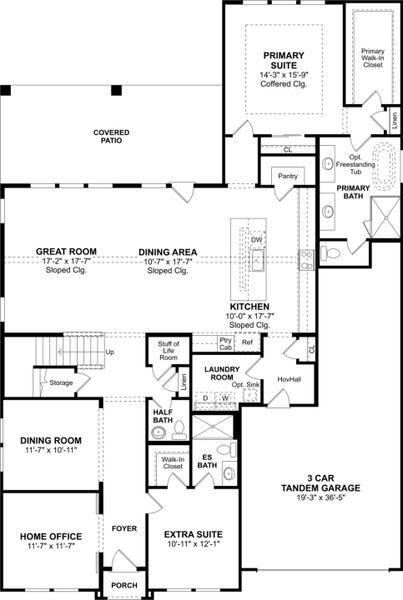 2D floor plan layout for the Stirling by K. Hovnanian® Homes in Elevon, Lavon, TX (Image 3). 2D floor plan layout for the Stirling by K. Hovnanian® Homes in Elevon, Lavon, TX (Image 3).