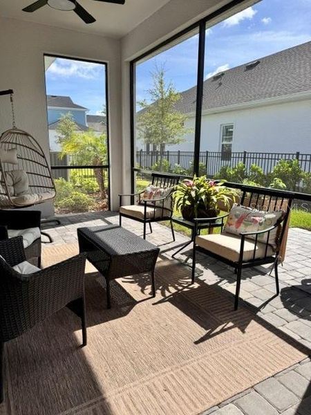 Exterior details and patio area of a home in Emerald Landing at Waterside at Lakewood Ranch – Lake Series, Sarasota (Image 22).