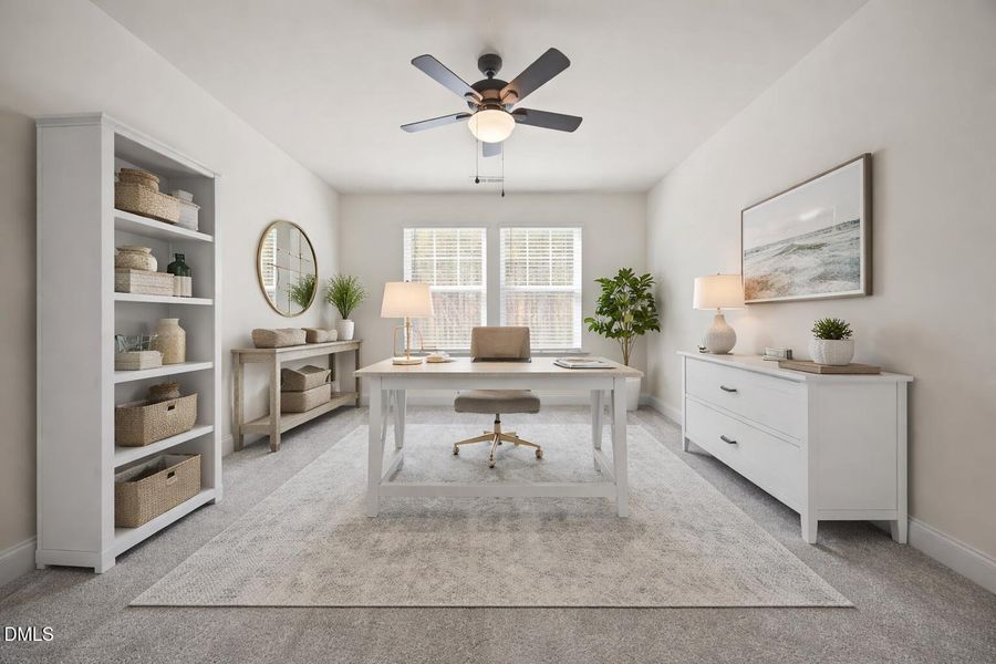 Modern home office with neutral tones