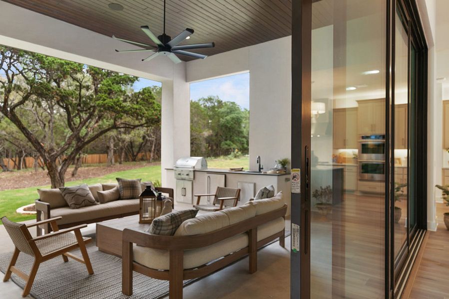 Exterior details and patio area of a home in Enchanted Bluff, Garden Ridge (Image 26).