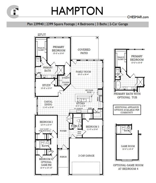 2D floor plan layout for the Hampton by Chesmar Homes in New Haven, Manor, TX (Image 5).
