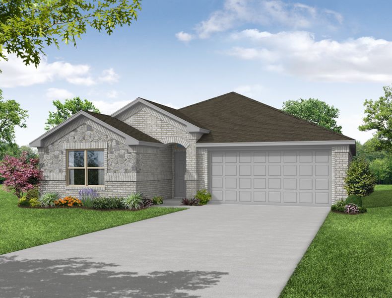 Representative exterior photo of a completed home built from the Boston by Impression Homes in Keeneland, Aubrey, TX (Image 12). Representative exterior photo of a completed home built from the Boston by Impression Homes in Keeneland, Aubrey, TX (Image 12).