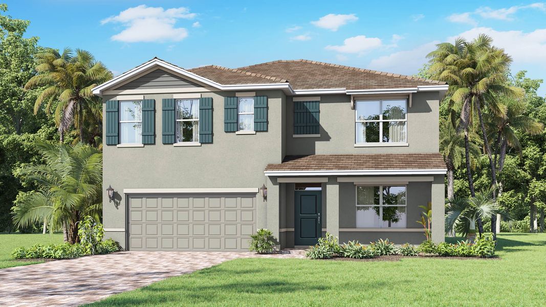 Representative exterior photo of a completed home built from the Hayden by D.R. Horton in Creekside, Fort Pierce, FL (Image 6). Representative exterior photo of a completed home built from the Hayden by D.R. Horton in Creekside, Fort Pierce, FL (Image 6).