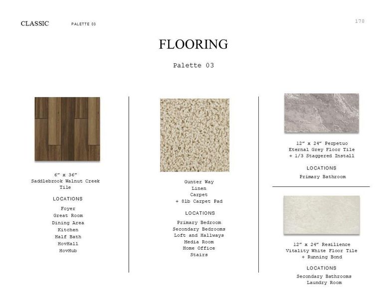 Classic Look Palette 3: Flooring Selection Sheet (*Artist rendering used for illustration purposes only.) Classic Look Palette 3: Flooring Selection Sheet (*Artist rendering used for illustration purposes only.)
