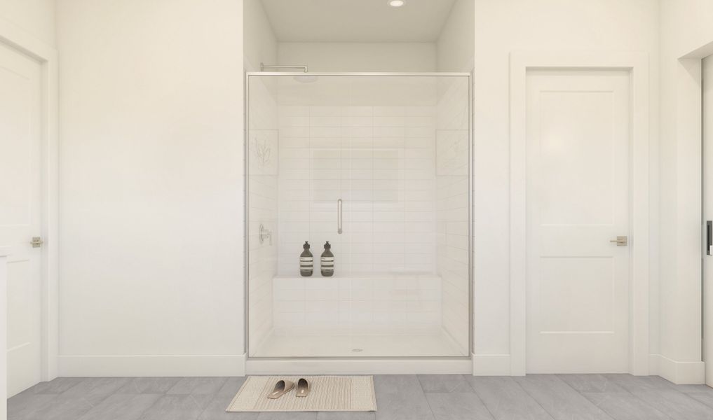 Primary bath with glass shower enclosure