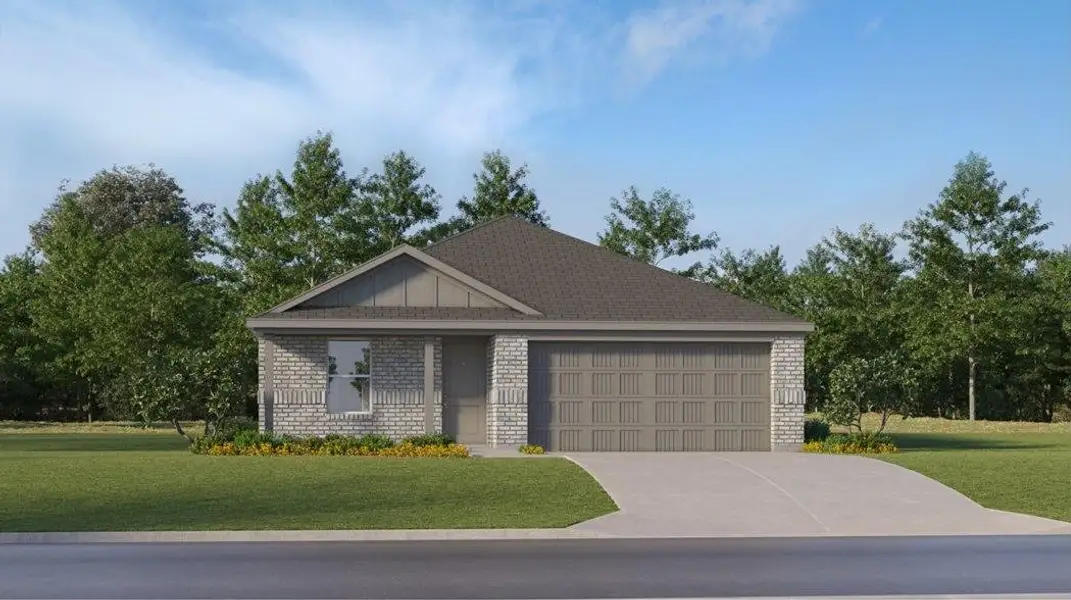 Front exterior of a new home in Samara: Watermill Collection, League City, TX, highlighting curb appeal (Image 1).