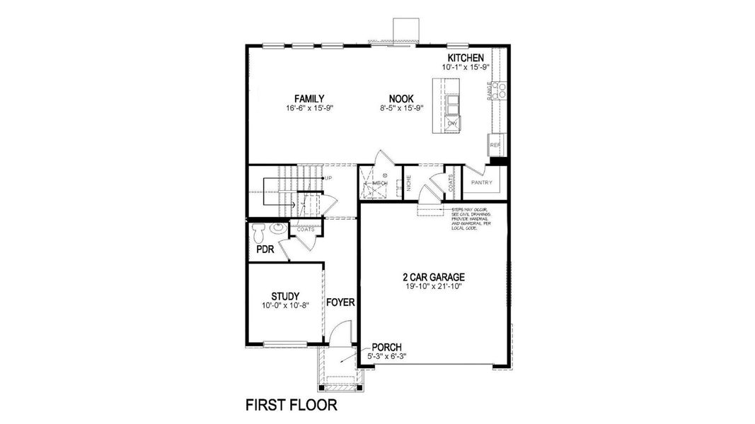 2D floor plan layout for the Bridgeport by D.R. Horton in Lakeside Canyon, Mead, CO (Image 3).