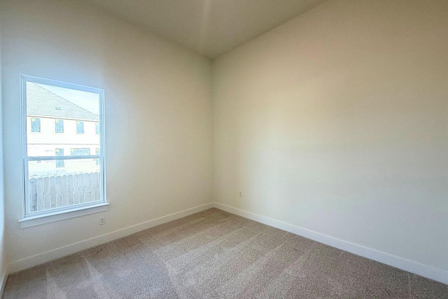 Room featuring neutral wall paint, white trim, a single window, and carpet flooring