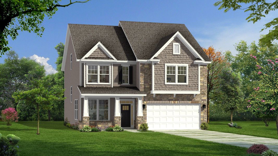 Representative exterior photo of a completed home built from the Devon by DRB Homes in Michaux Gardens, Belmont, NC (Image 2).