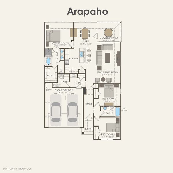 2D floor plan layout for the Arapaho by Pulte Homes in Ribbonwood, Aubrey, TX (Image 3).