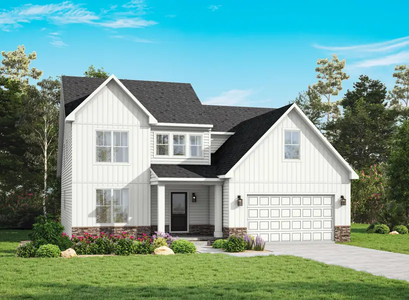 Representative exterior photo of a completed home built from the Roanoke by Caruso Homes in Sauls Landing, Zebulon, NC (Image 2). Representative exterior photo of a completed home built from the Roanoke by Caruso Homes in Sauls Landing, Zebulon, NC (Image 2).