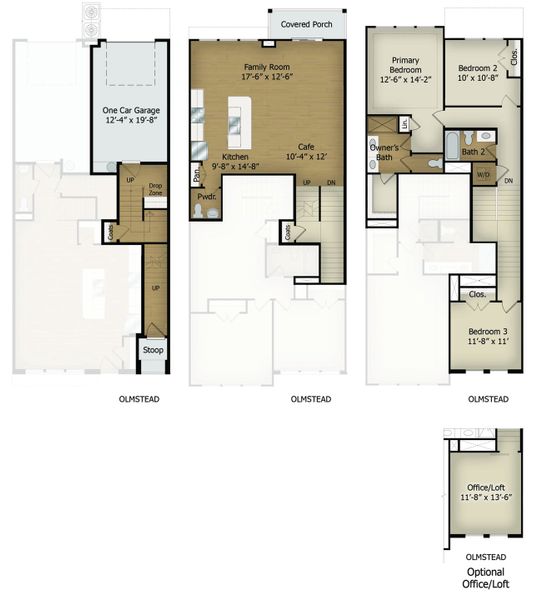 2D floor plan layout for the Olmstead by McKinley Homes in Town Center Overlook, Norcross, GA (Image 3).