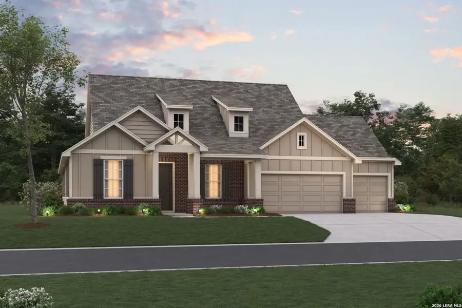 Front exterior of a new home in Vista Gardens, San Antonio, TX, highlighting curb appeal (Image 1). Front exterior of a new home in Vista Gardens, San Antonio, TX, highlighting curb appeal (Image 1).