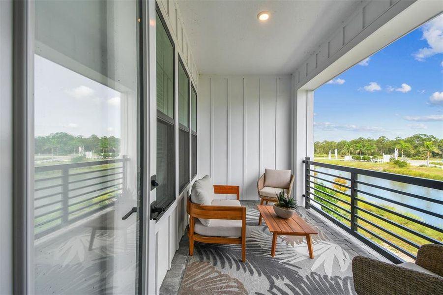 Exterior details and patio area of a home in Emerald Landing at Waterside at Lakewood Ranch – City Homes, Sarasota (Image 4). Exterior details and patio area of a home in Emerald Landing at Waterside at Lakewood Ranch – City Homes, Sarasota (Image 4).