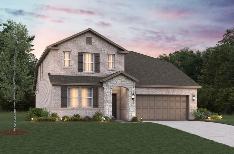 Representative exterior photo of a completed home built from the Cascade by Beazer Homes in Stark Farms, Denton, TX (Image 2). Representative exterior photo of a completed home built from the Cascade by Beazer Homes in Stark Farms, Denton, TX (Image 2).