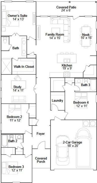 2D floor plan layout of this home in Grand Lake, Snook, TX (Image 2).
