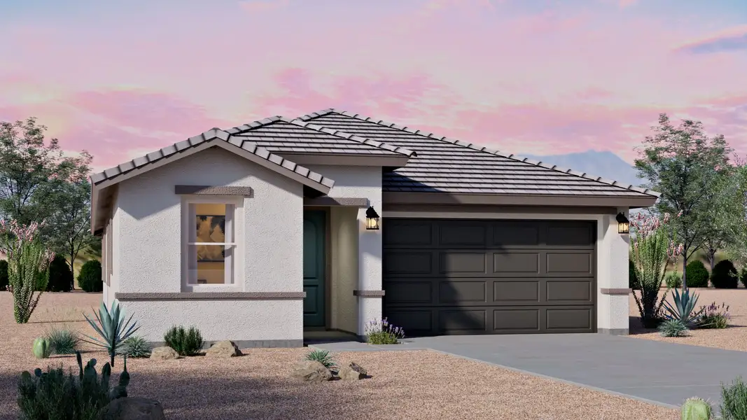 Front exterior of a new home in Westpark, Buckeye, AZ, highlighting curb appeal (Image 1). Front exterior of a new home in Westpark, Buckeye, AZ, highlighting curb appeal (Image 1).