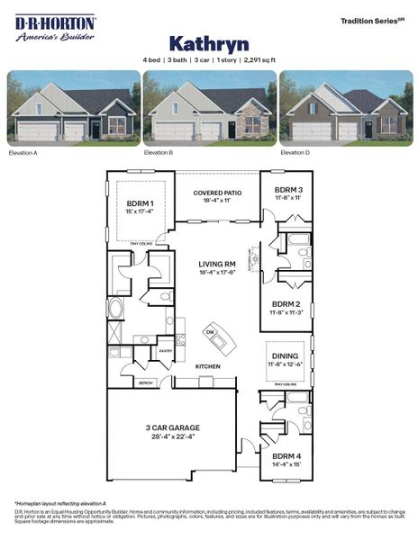 2D floor plan layout for the Kathryn by D.R. Horton in The Manors at Winston Pointe, Clayton, NC (Image 3).