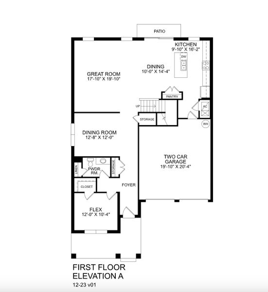 2D floor plan layout for the Rochelle by Ryan Homes in The Palms at Venetian Bay, New Smyrna Beach, FL (Image 1).