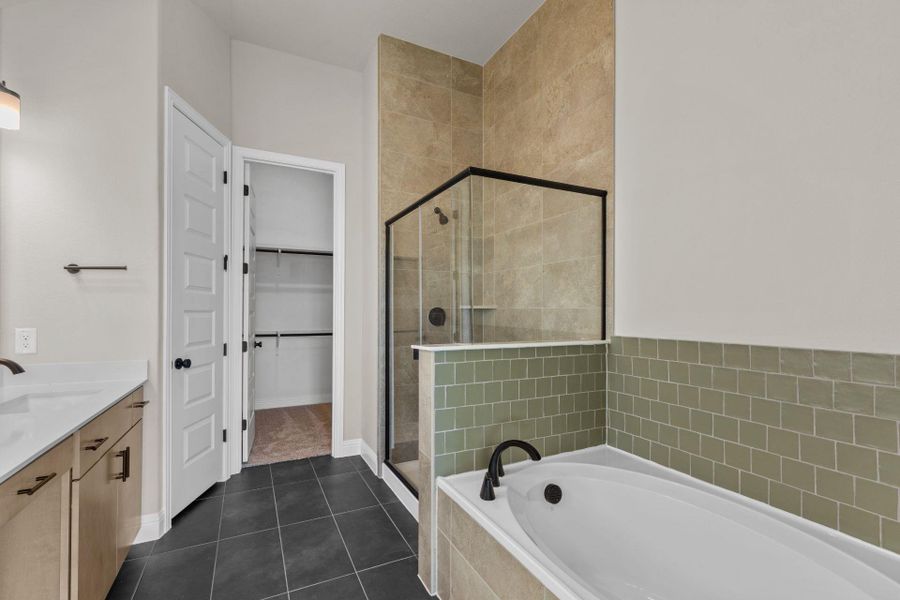 Primary Bath retreat with dual vanities, garden tub & walk-in shower
