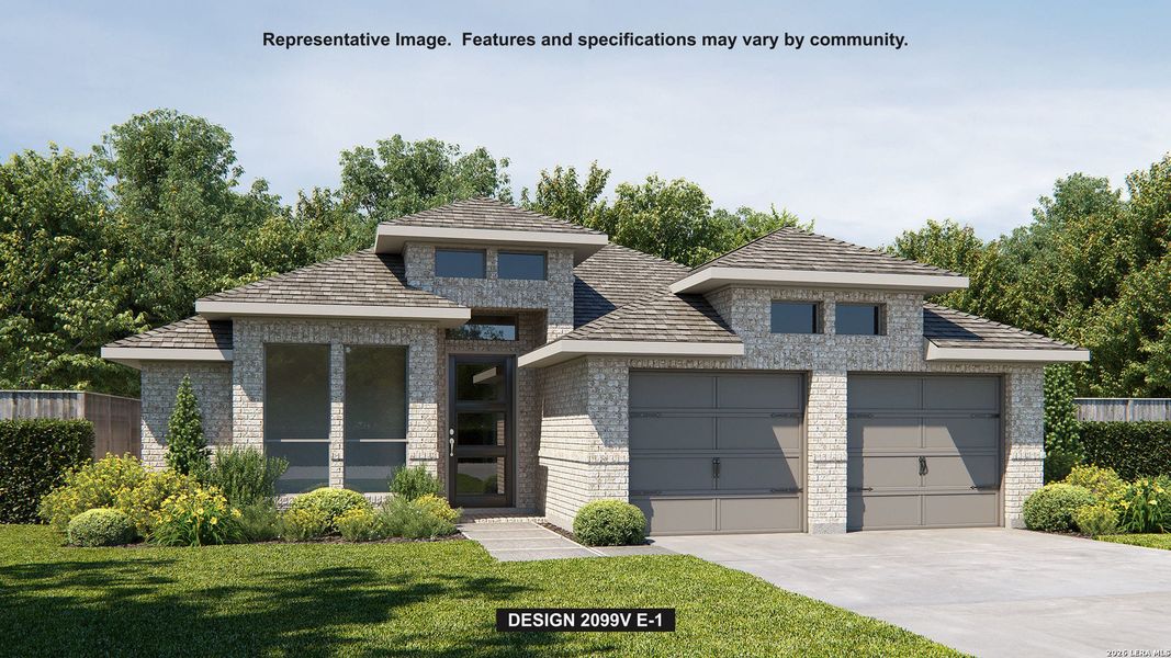 Front exterior of a new home in VIDA, San Antonio, TX, highlighting curb appeal (Image 1). Front exterior of a new home in VIDA, San Antonio, TX, highlighting curb appeal (Image 1).