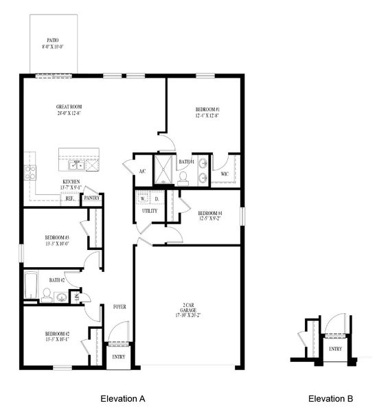 2D floor plan layout for the Freeport II by D.R. Horton in Holloway Landing, Plant City, FL (Image 3).