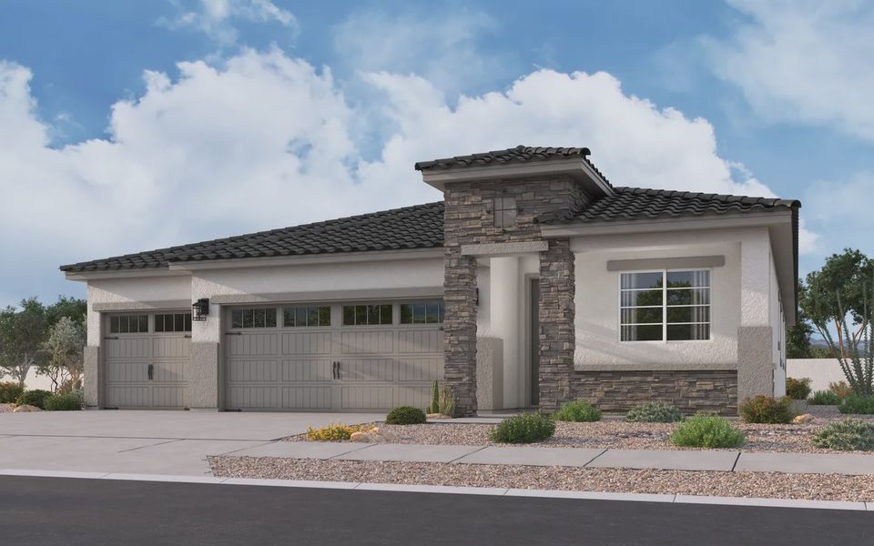 Representative exterior photo of a completed home built from the Desert Rose by Elliott Homes in Forté at Granite Vista, Waddell, AZ (Image 2). Representative exterior photo of a completed home built from the Desert Rose by Elliott Homes in Forté at Granite Vista, Waddell, AZ (Image 2).