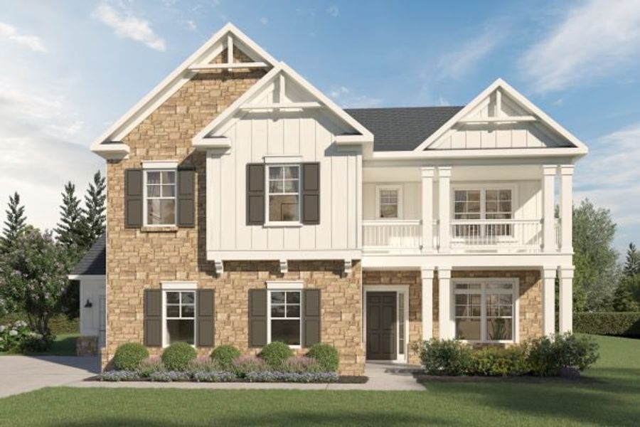 Representative exterior photo of a completed home built from the Roosevelt by Kerley Family Homes in Walters Creek, Douglasville, GA (Image 2). Representative exterior photo of a completed home built from the Roosevelt by Kerley Family Homes in Walters Creek, Douglasville, GA (Image 2).