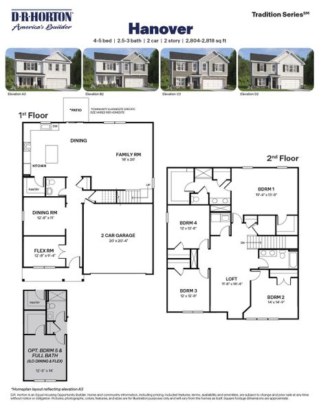 2D floor plan layout for the Hanover by D.R. Horton in North Gate, Vass, NC (Image 4).