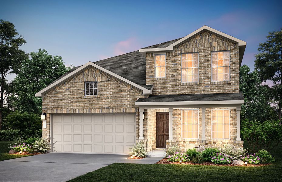 Representative exterior photo of a completed home built from the Dinero by Centex in Arboretum Estates, Terrell, TX (Image 1). Representative exterior photo of a completed home built from the Dinero by Centex in Arboretum Estates, Terrell, TX (Image 1).