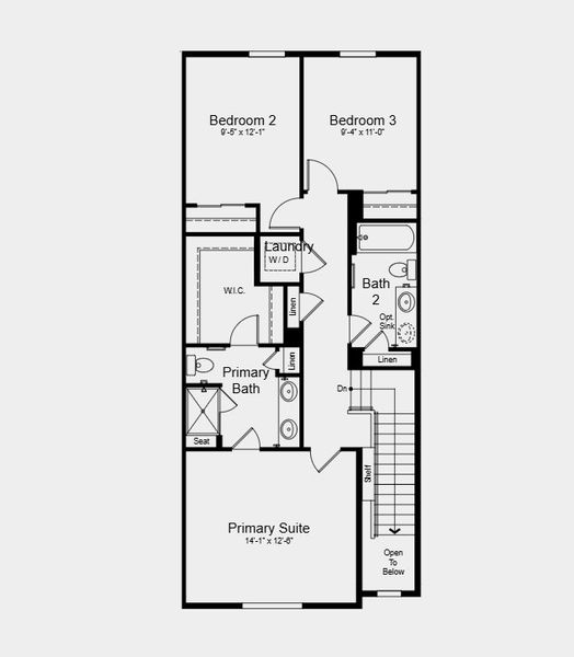 2D floor plan layout for the Frontier by Taylor Morrison in Parterre Townhomes - The Westerly Collection, Thornton, CO (Image 4).