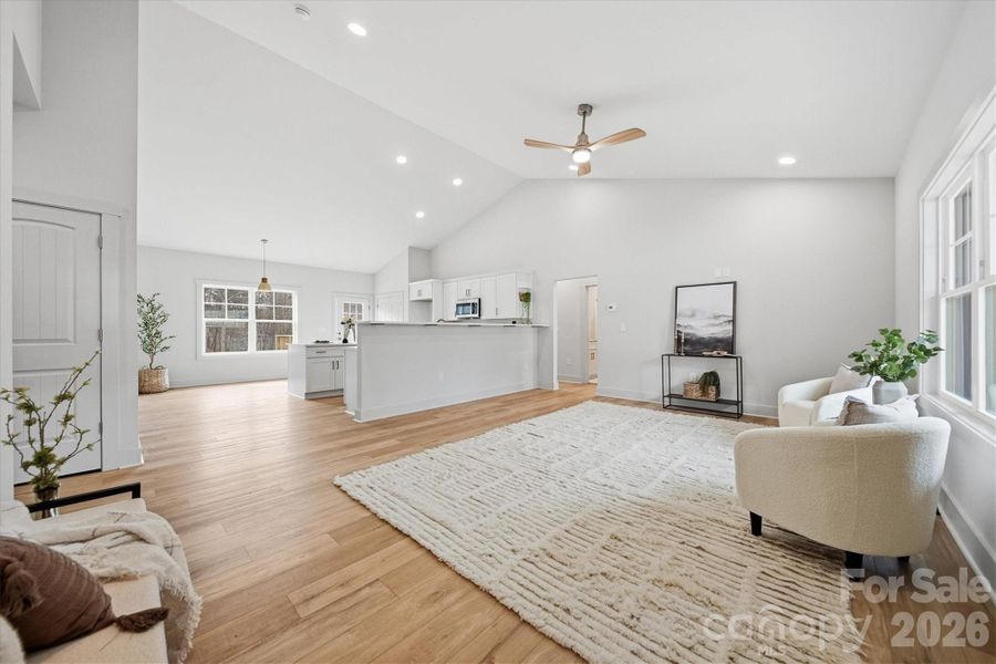 Open floor plan with vaulted ceilings