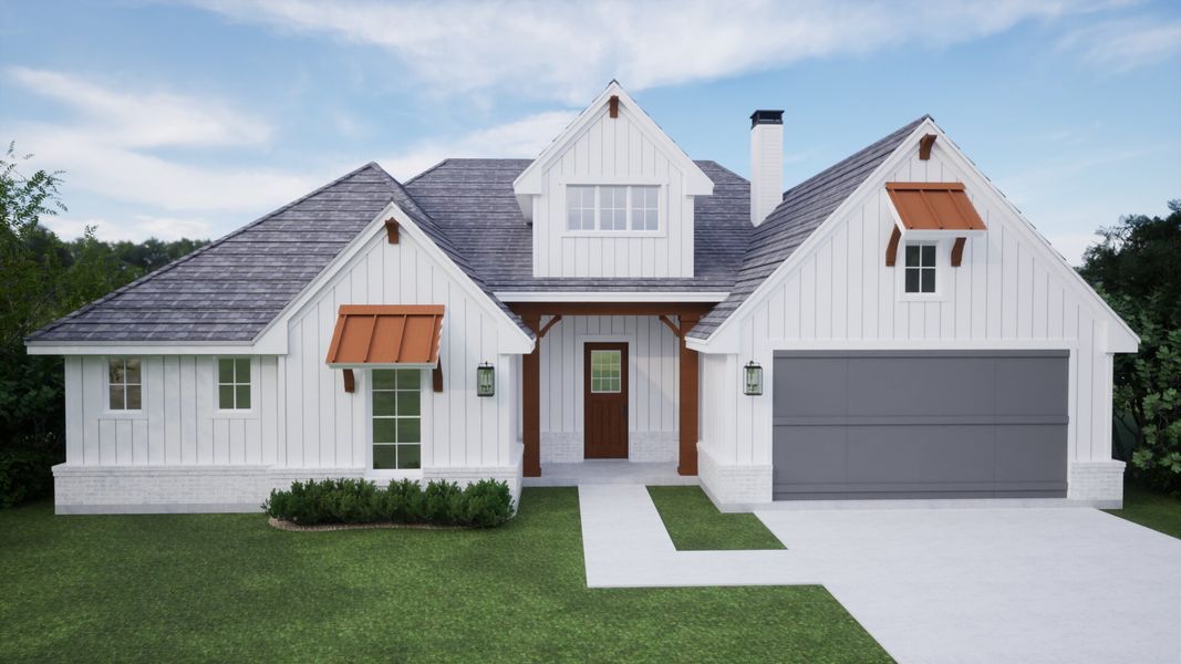 Representative exterior photo of a completed home built from the The Euless by Kenmark Homes in Coyote Crossing, Godley, TX (Image 9). Representative exterior photo of a completed home built from the The Euless by Kenmark Homes in Coyote Crossing, Godley, TX (Image 9).