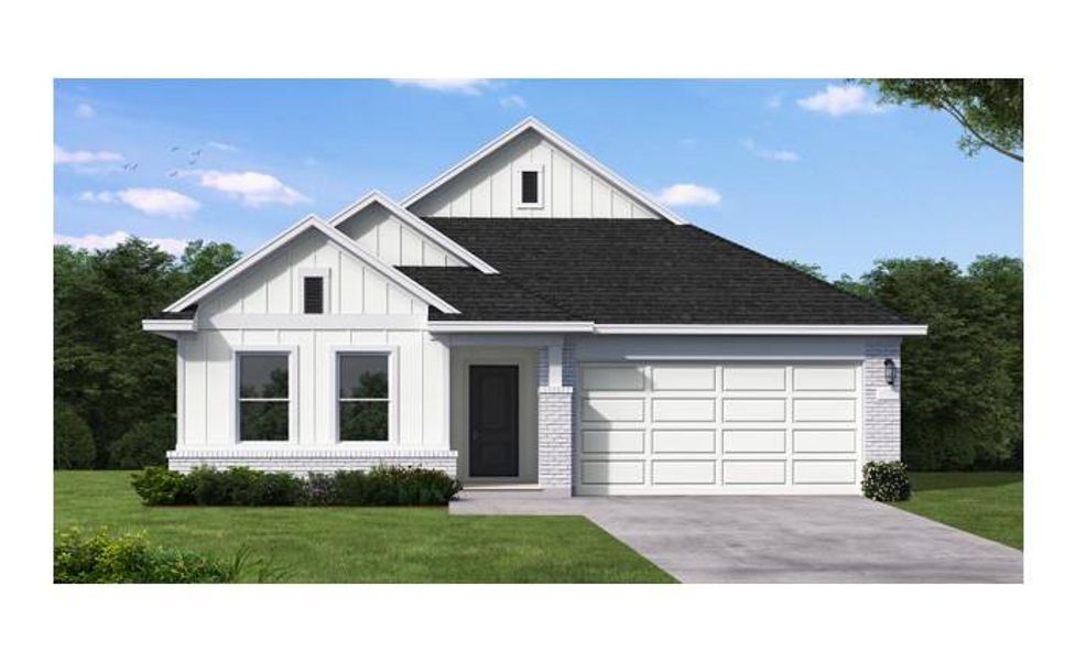 Front exterior of a new home in Laurel Landing, Alvin, TX, highlighting curb appeal (Image 1). Front exterior of a new home in Laurel Landing, Alvin, TX, highlighting curb appeal (Image 1).