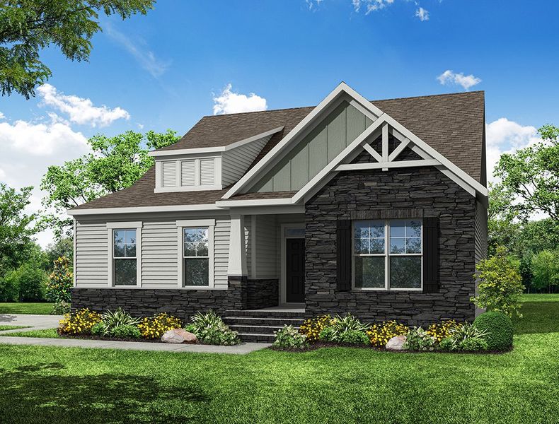 Representative exterior photo of a completed home built from the Wescott by Eastwood Homes in The Enclave at Hidden Lake - 55+ Community, Youngsville, NC (Image 2).