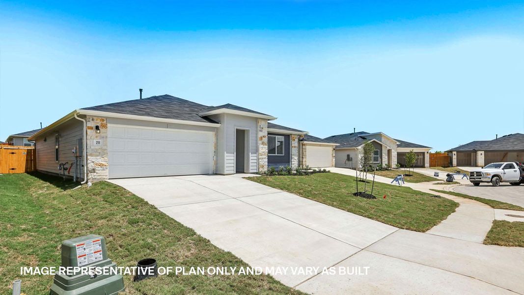 Front exterior of a new home in Southgrove, Kyle, TX, highlighting curb appeal (Image 19). Front exterior of a new home in Southgrove, Kyle, TX, highlighting curb appeal (Image 19).